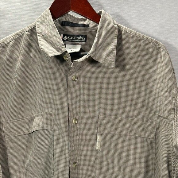 Columbia Shirt Mens Large Button Up Brown Check Long Sleeve Pockets Split Hem - Picture 2 of 8